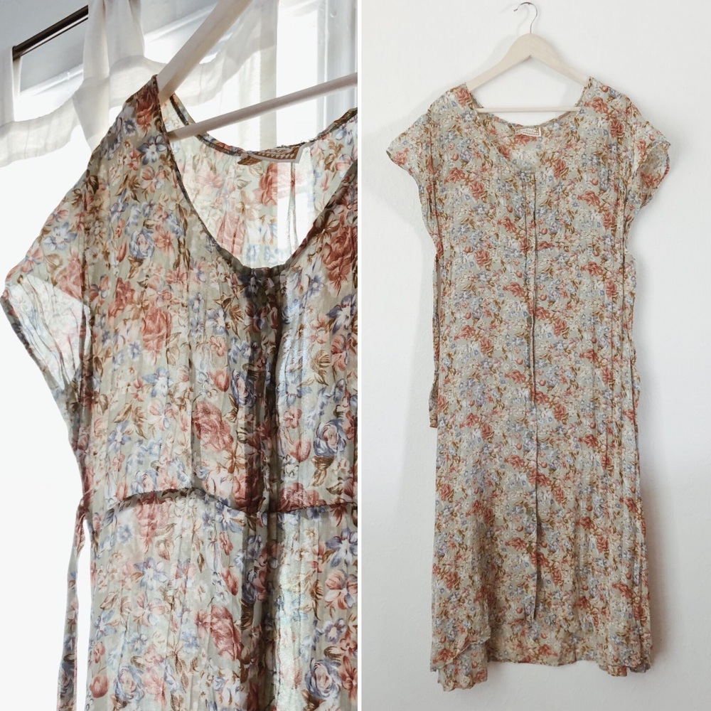 Vintage Sheer Maxi Floral Dress / Duster